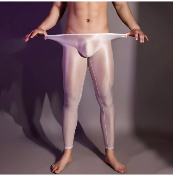 Feeetmoi - Men's Ultra-Thin Shiny Leggings (White)